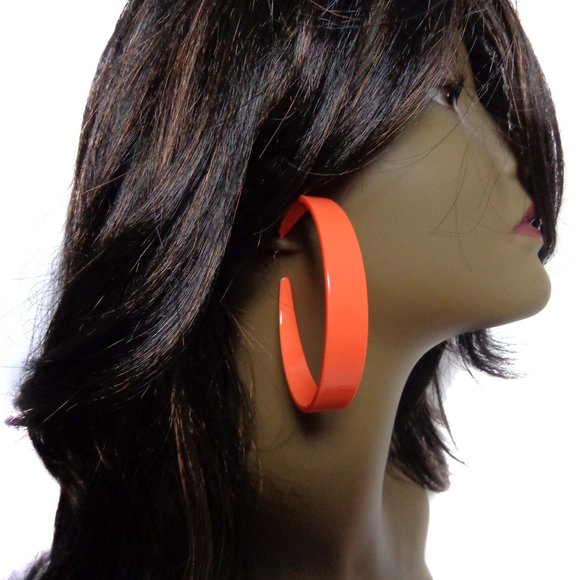 Large 3 inch Hoop Earrings Orange Hoop Earrings Thick Hoops - Picture 1 of 4